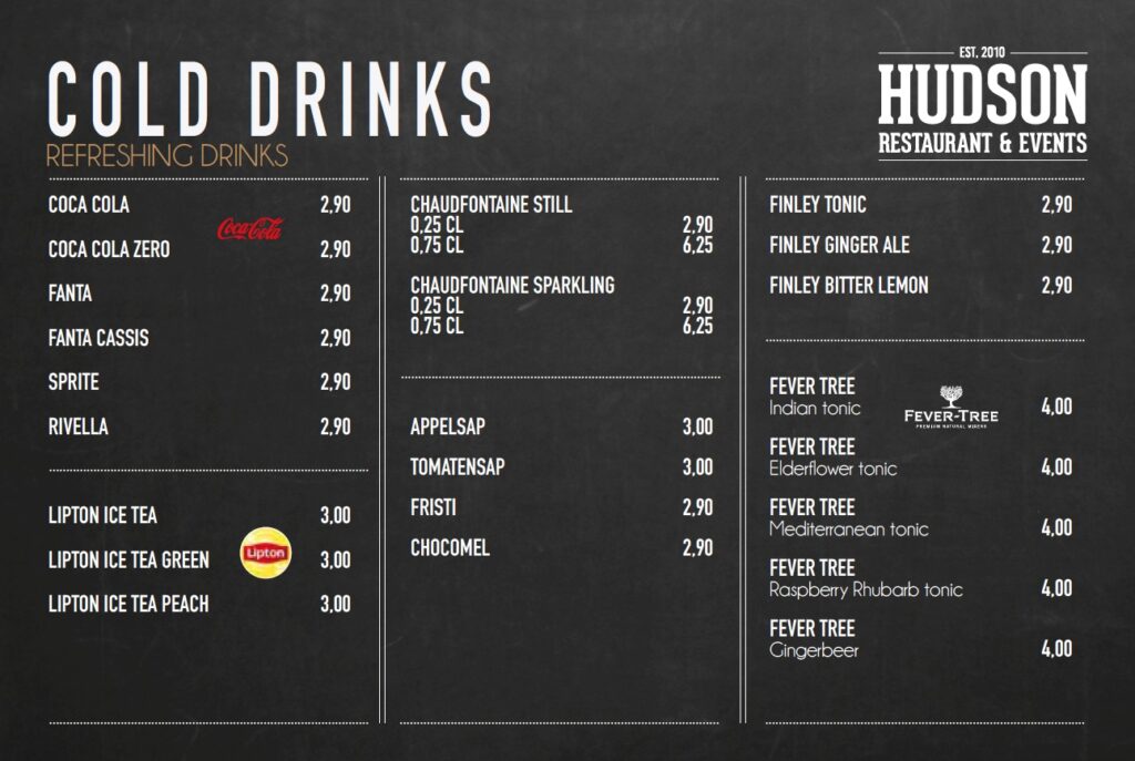 Drankenkaart Hudson Den Haag 2021