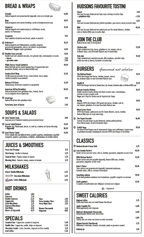 Lunchkaart Hudson Den Haag Zuid